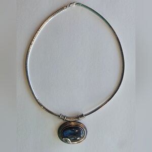 Milor Italian Sterling Silver 925 Modernist MCM Labradorite 17" Omega Necklace